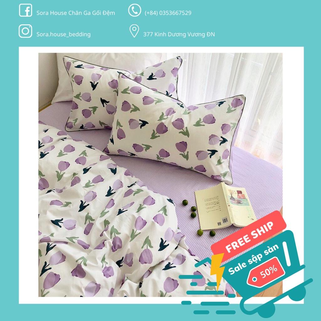 Bộ chăn ga poly tulip tím