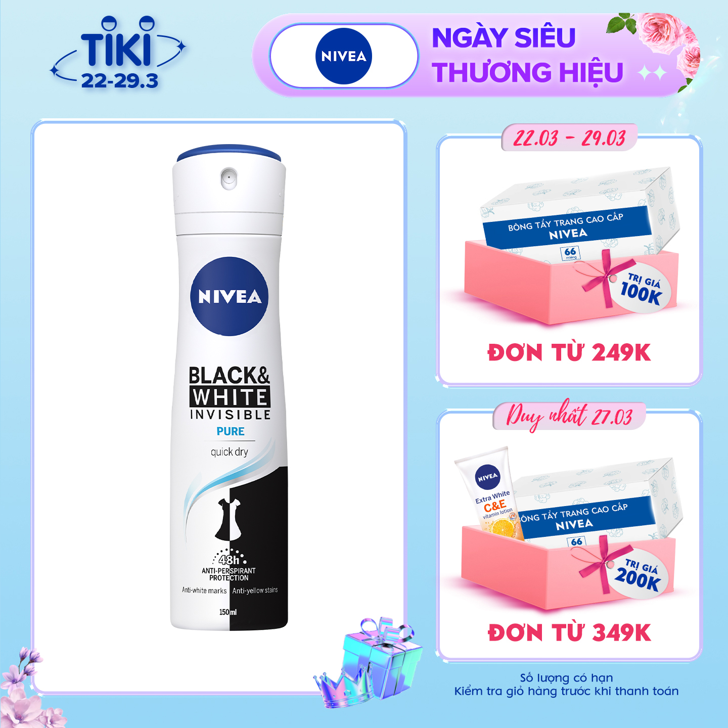 Xịt Ngăn Mùi NIVEA Black &amp; White Ngăn Vệt Ố Vàng Vượt Trội 5in1 (150ml) - 82230