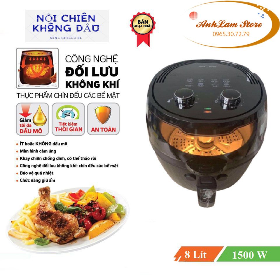 NỒI CHIÊN NƯỚNG KHÔNG DẦU 5.2L/ 8L / 10L/ 10.5L NINESHIELD CÔNG NGHỆ TIÊN TIẾN HOT NHẤT 2021 - HÀNG CHÍNH HÃNG