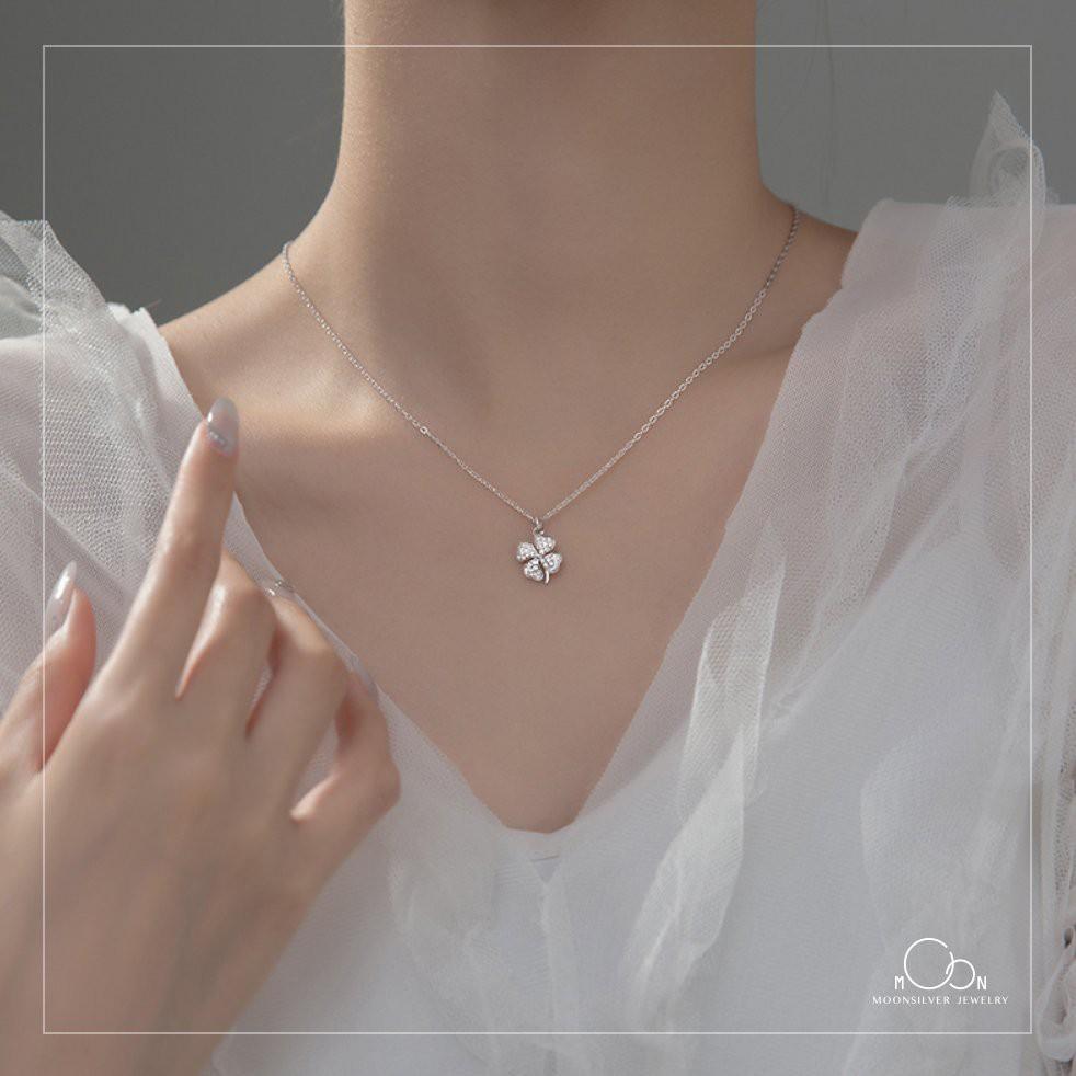 Dây chuyền vòng cổ bạc nữ cỏ bốn lá đính đá cỏ 4 lá Moonsilver
