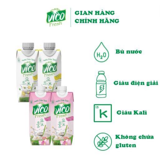 Nước Dừa ACP Vico Fresh - Combo 4 Hộp Nước Dừa 330ml (2 Tắc, 2 Sen)