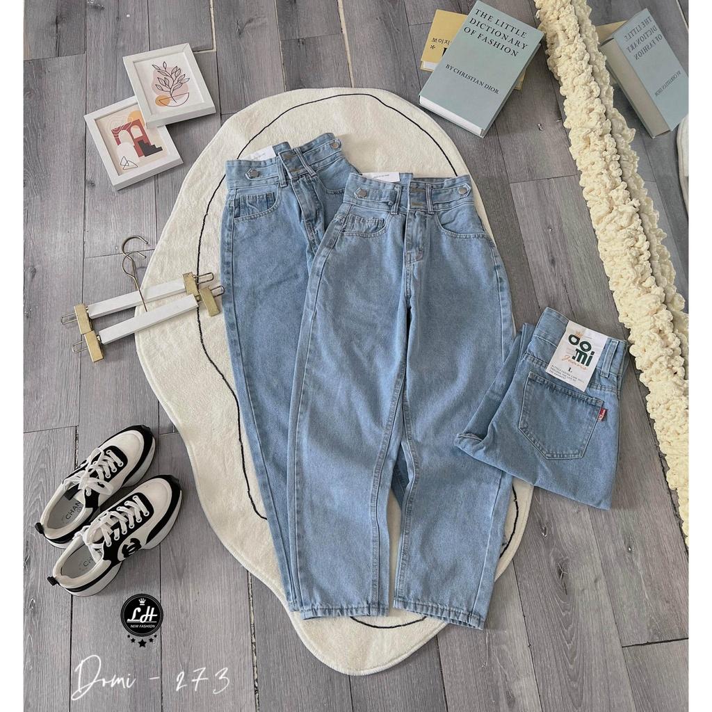 Quần baggy nữ màu xanh cạp cao 2 nút có bass siêu đẹp Lê Huy fashion Ms 273