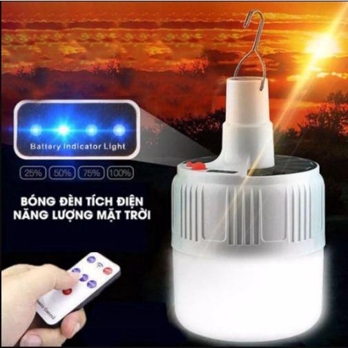 Bóng đèn LED tích điện năng lượng mặt trời 100W siêu sáng có điều khiển + cáp sạc, 3 mức sáng