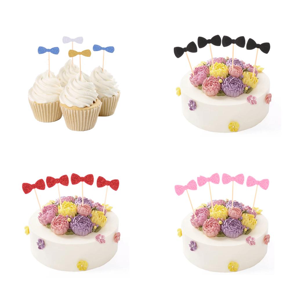 20 Pieces Glitter Paper Bowknot Cake Topper Birthday Party Cake Decor