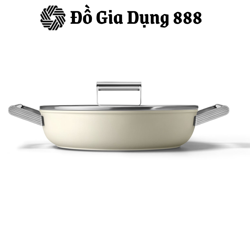 Nồi chảo SMEG CKFD2811CRM màu kem (vung kính) Hàng Chính Hãng
