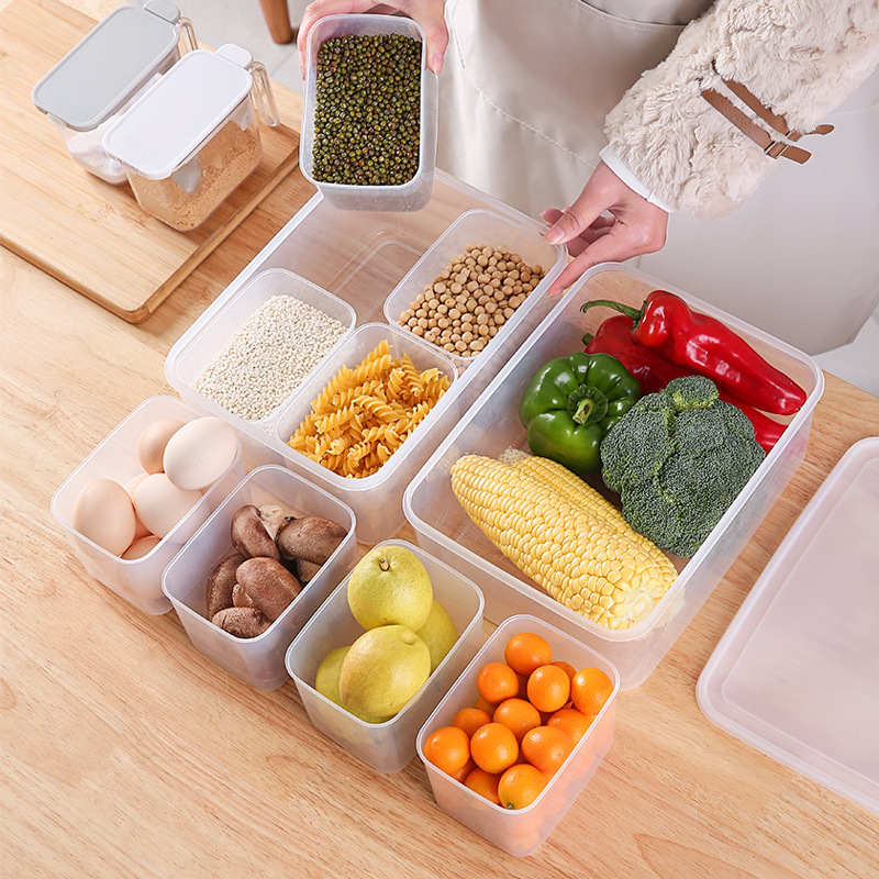Hộp Nhựa Đựng Thực Phẩm Tủ Lạnh, Hộp Bảo Quản Thực Phẩm Chia 4 Ngăn Có Nắp Đậy Tiện Lợi