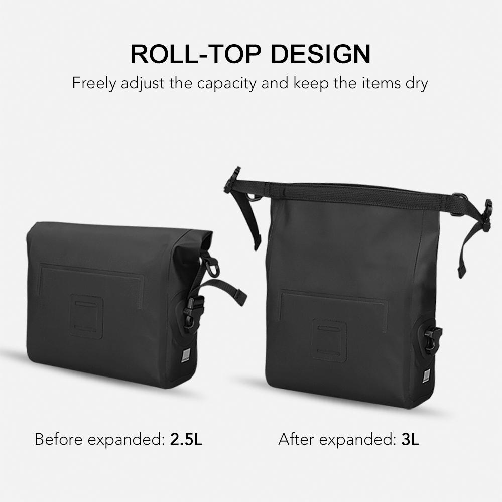 Túi đựng đồ gắn ghi đông xe đạp bằng vật liệu PVC với các đường hàn, không thấm nước và bền,Nắp đậy dạng cuộn