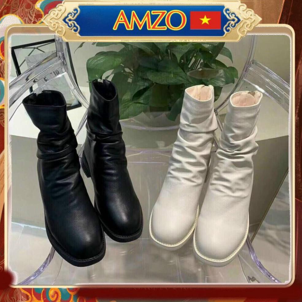 Giày Boot, Giày Boot Nữ - Giày Boot Nữ Hàn Quốc Da Nhăn Cao 2-3Cm Da Mềm AMZO