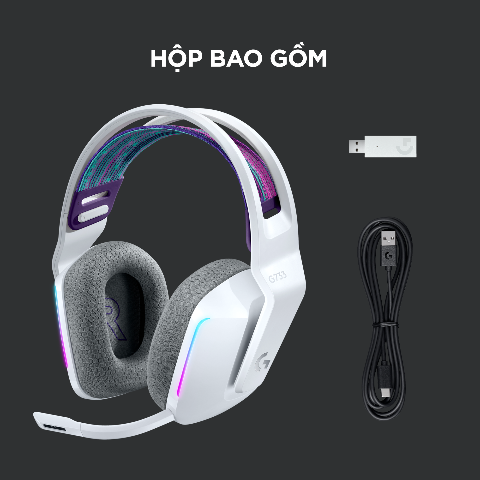 Tai nghe game không dây Lightspeed Logitech G733 - Headband tùy chỉnh, RGB Lightsync, màn loa Pro-G, Mic Blue Voice - Màu