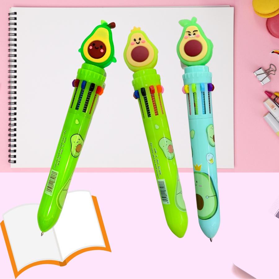 Bút bi nhiều ngòi hình trái bơ - Bút 10 hình trái bơ với 10 màu mực khác nhau