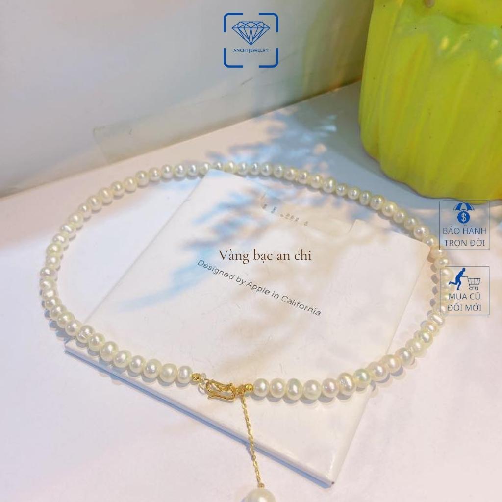 Vòng tay - Vòng cổ chocker trai thật 6mm mix dây khóa 10k, có giấy bảo hành của tiệm vàng. Trang sức Anchi