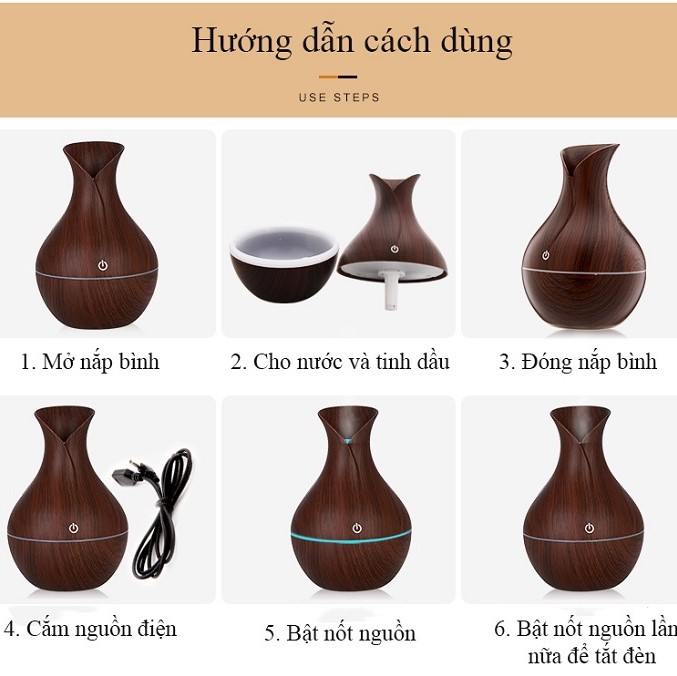 Máy khuếch tán tinh dầu lọ hoa lớn + Tặng tinh dầu thiên nhiên sả chanh Thacosa 10ml. máy xông tinh dầu. máy phun sương, máy tạo ẩm, lọc không khí + LED đổi 7 màu
