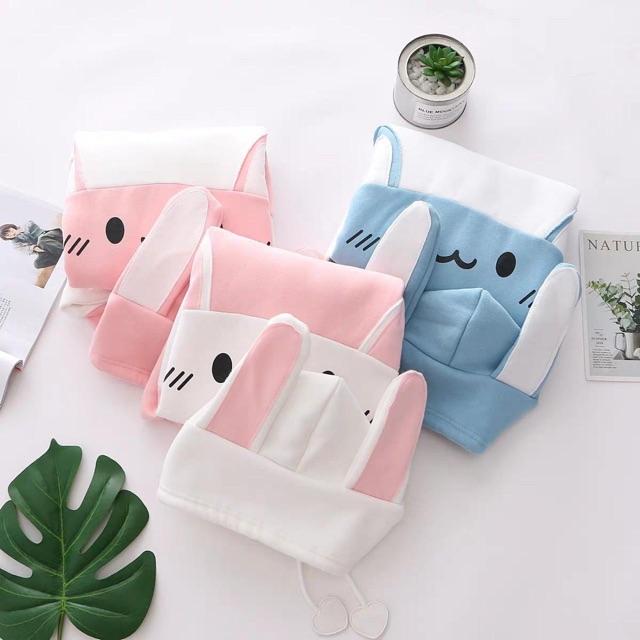 Áo hoodie nỉ lót bông nón có tai thỏ dài kute cho nữ || Hany Shop