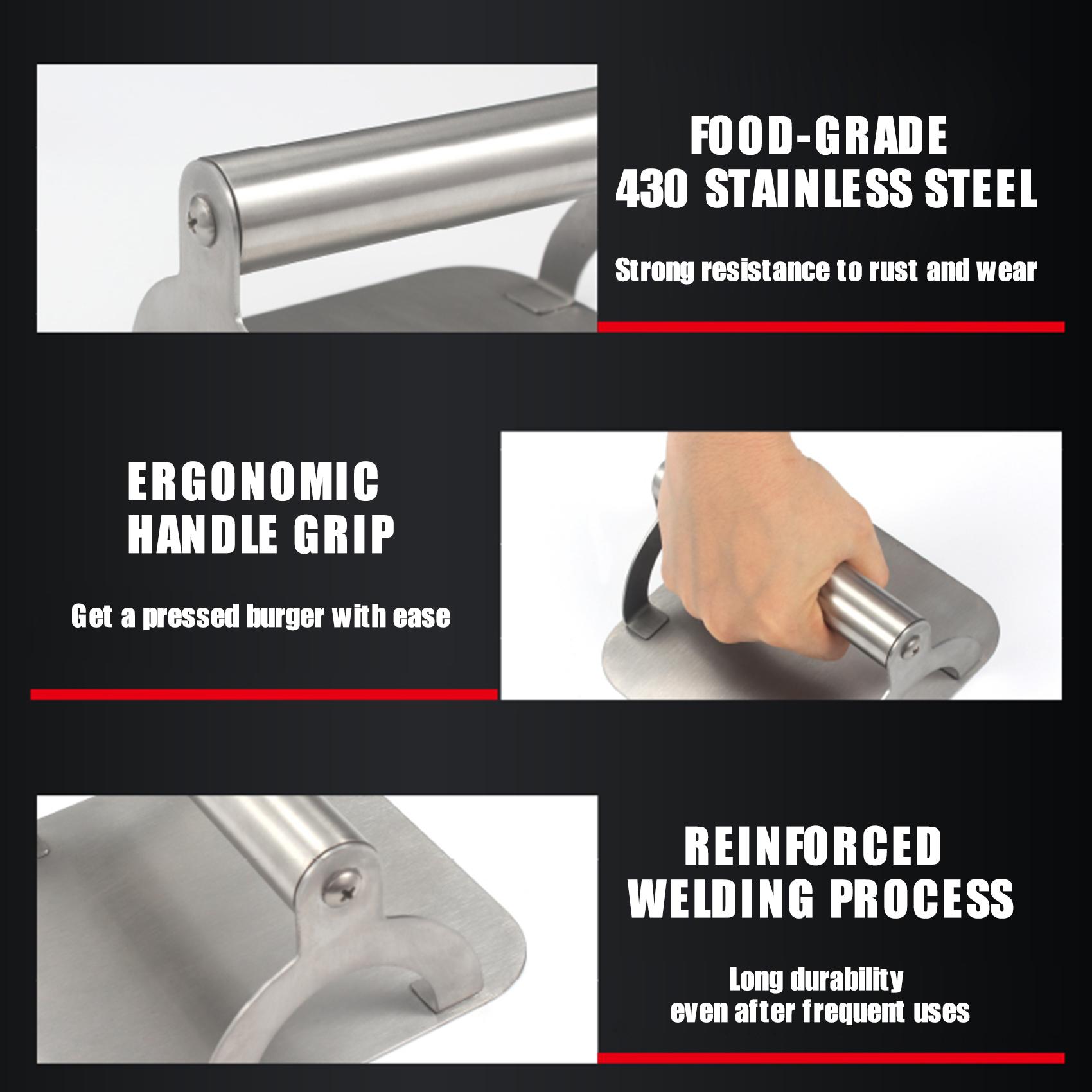 Non-stick Burger Press with Ergonomic Handle Food-grade Stainless Steel Burger Press Bacon Sausage BBQ Grill