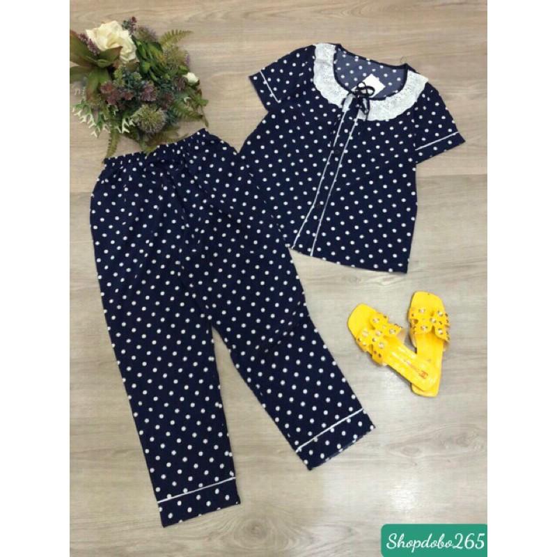 Đồ bộ nữ,đồ ngủ mặc nhà pijama vải lụa cổ ren viền thời trang