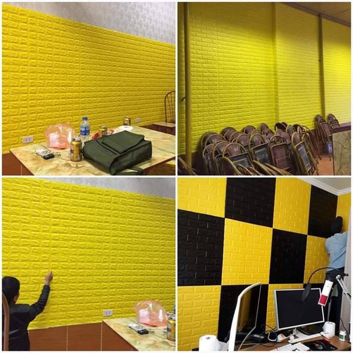 Bộ 5 Tấm Xốp Dán Tường Giả Gạch 3D Màu Vàng Đậm 70cmx77cm