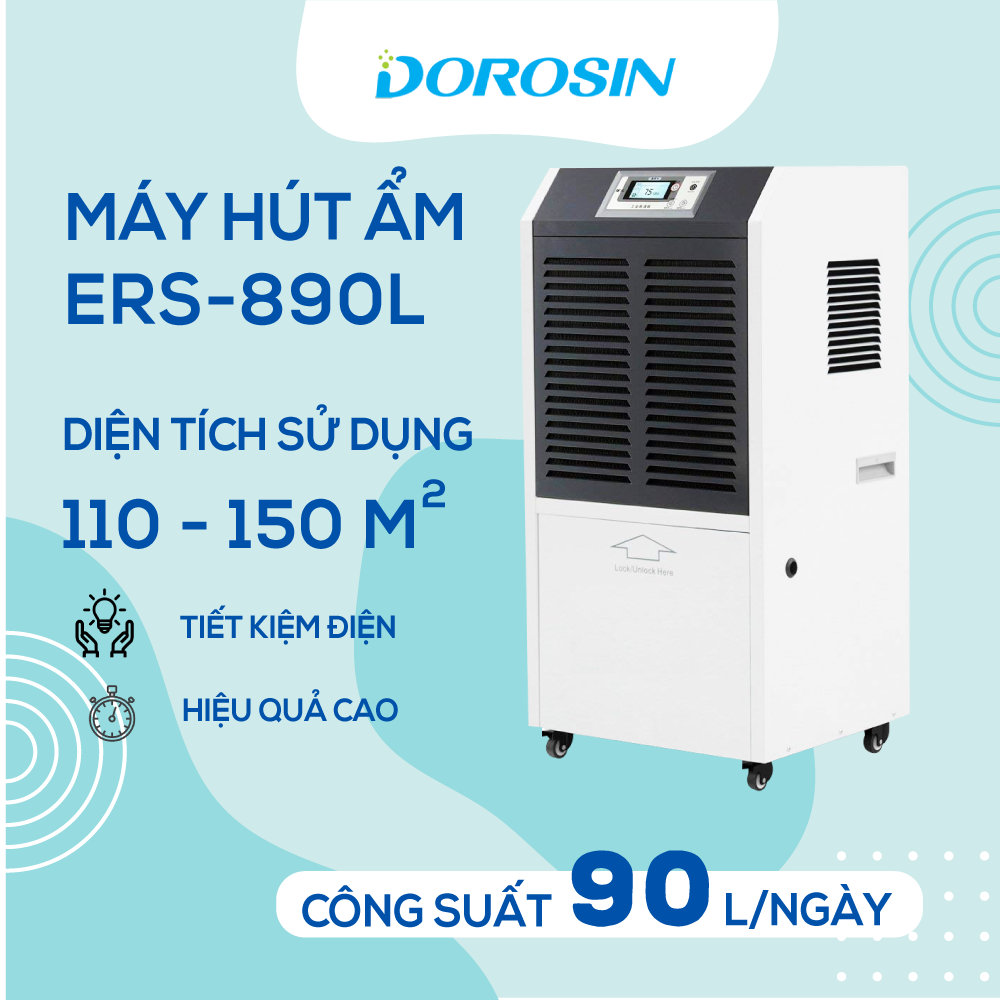 Máy hút ẩm công nghiệp Dorosin Airko ERS-890LS- công suất 90 lít/ ngày - diện tích dùng 110-150m2 - HÀNG NHẬP KHẨU CHÍNH HÃNG