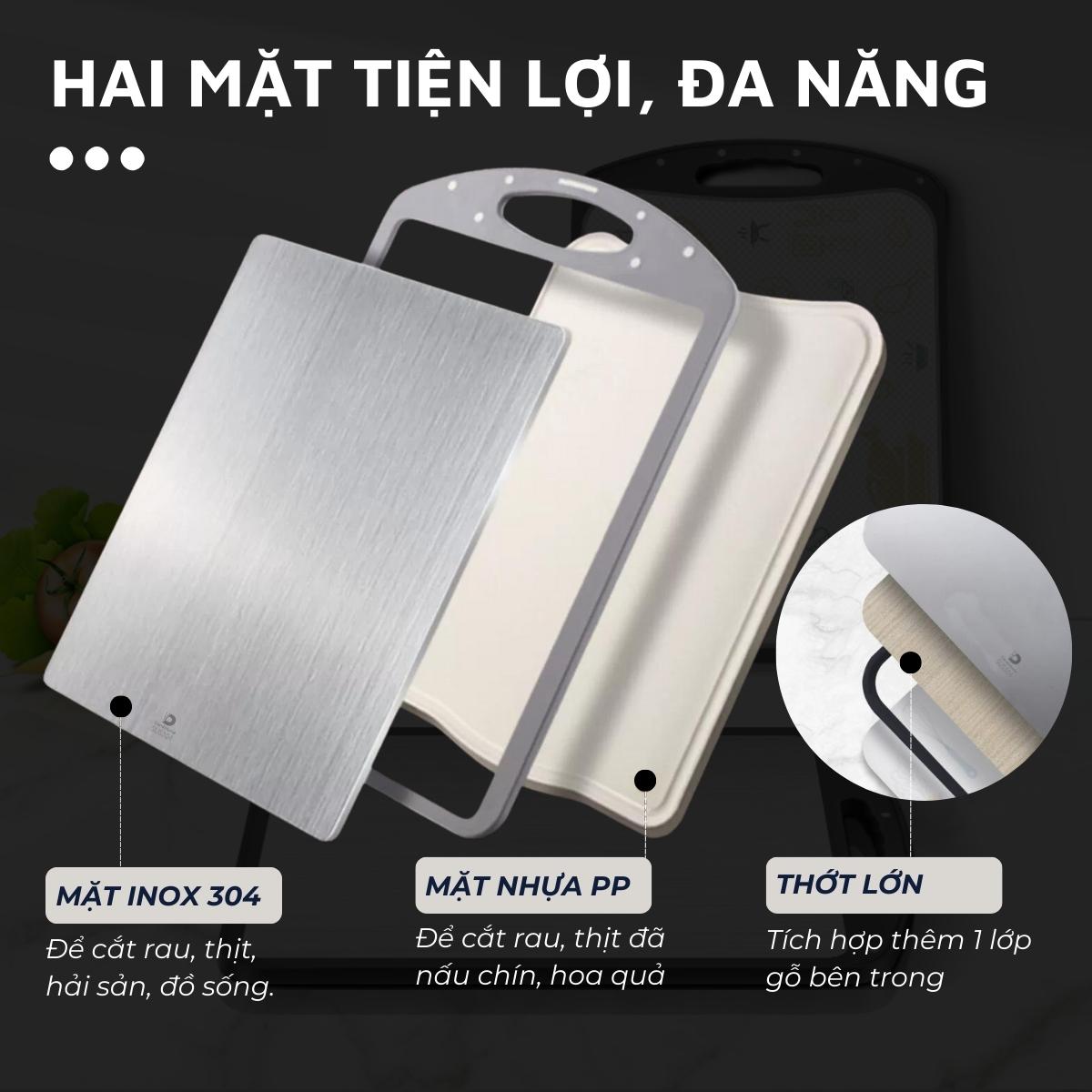 Thớt inox 304 và nhựa kháng khuẩn DandiHome cao cấp hai mặt 