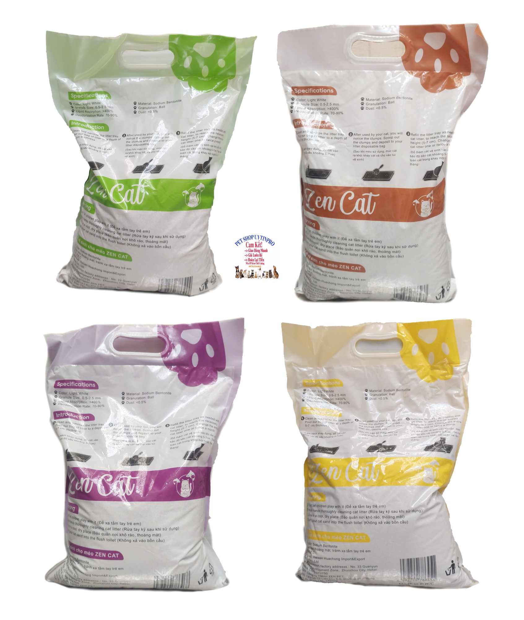 Cát vệ sinh cho Mèo Zen cat Bentonite cat litter Túi 8L Thấm hút tốt, vón cục tốt, mùi hương dịu nhẹ