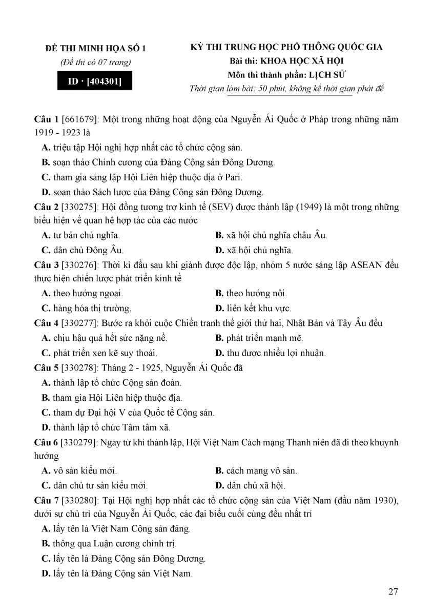 55 Đề Thi Minh Họa Môn Lịch Sử (Chọn Lọc) - MOON