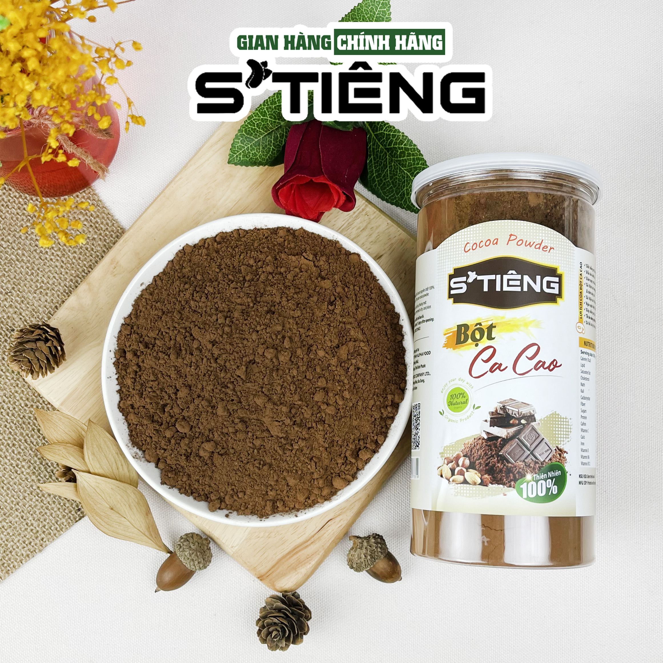 500Gr Bột CACAO Nguyên Chất Cao Cấp S'TIÊNG Hộp