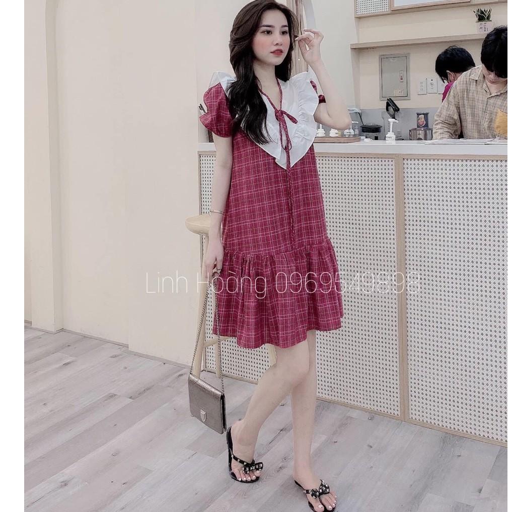 Váy bầu công sở thiết kế dáng suông chất lụa hàn châu freesize tới 70kg