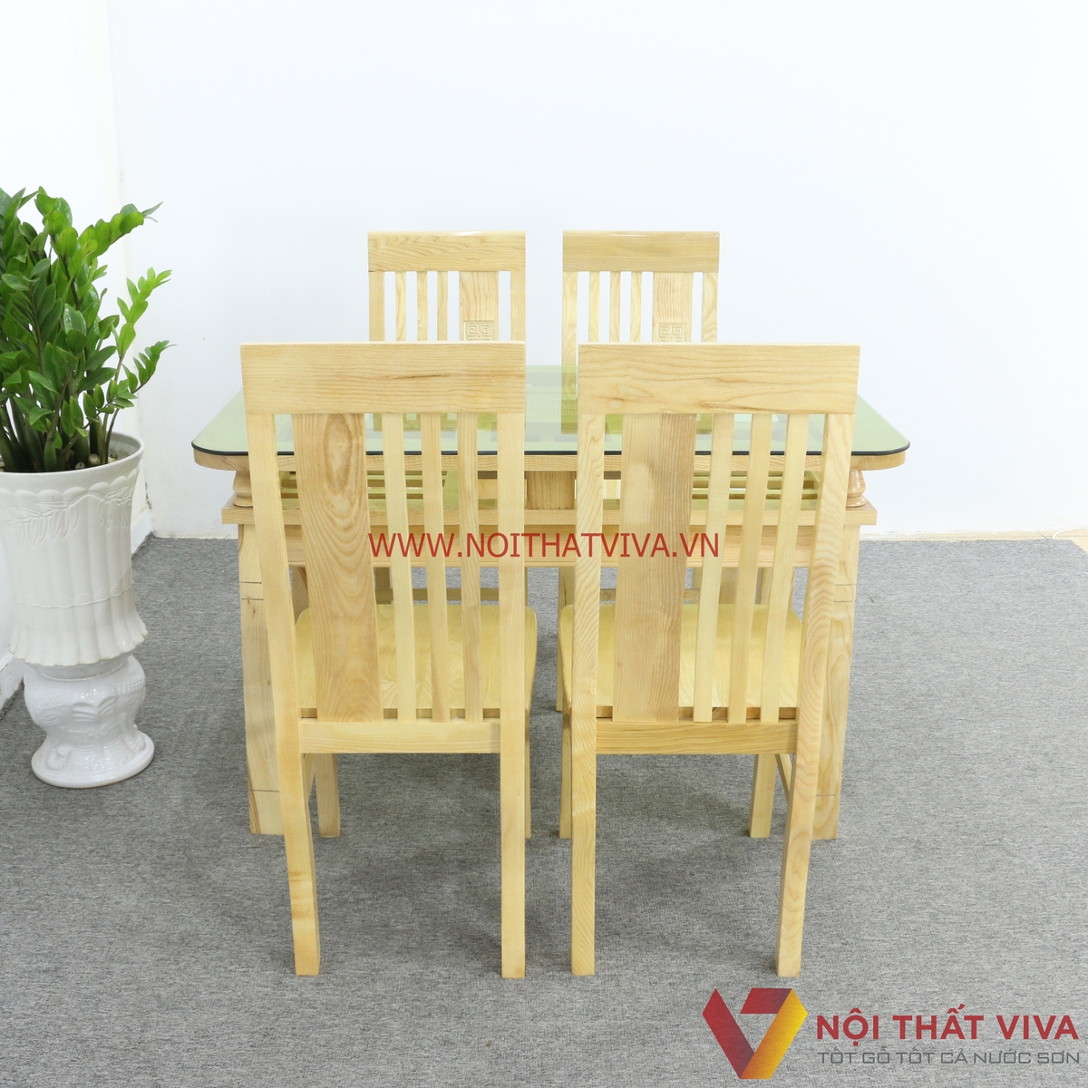 Bàn Ăn 2 Tầng Gỗ Sồi 4 Ghế Màu Tự Nhiên Gọn Đẹp Giá Rẻ