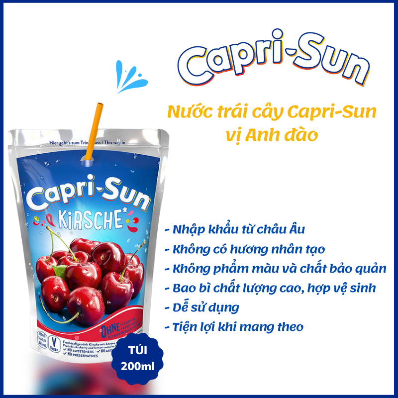 {Combo 5 túi} Nước trái cây Capri Sun vị Anh đào 200ml - hàng nhập khẩu Đức chính hãng