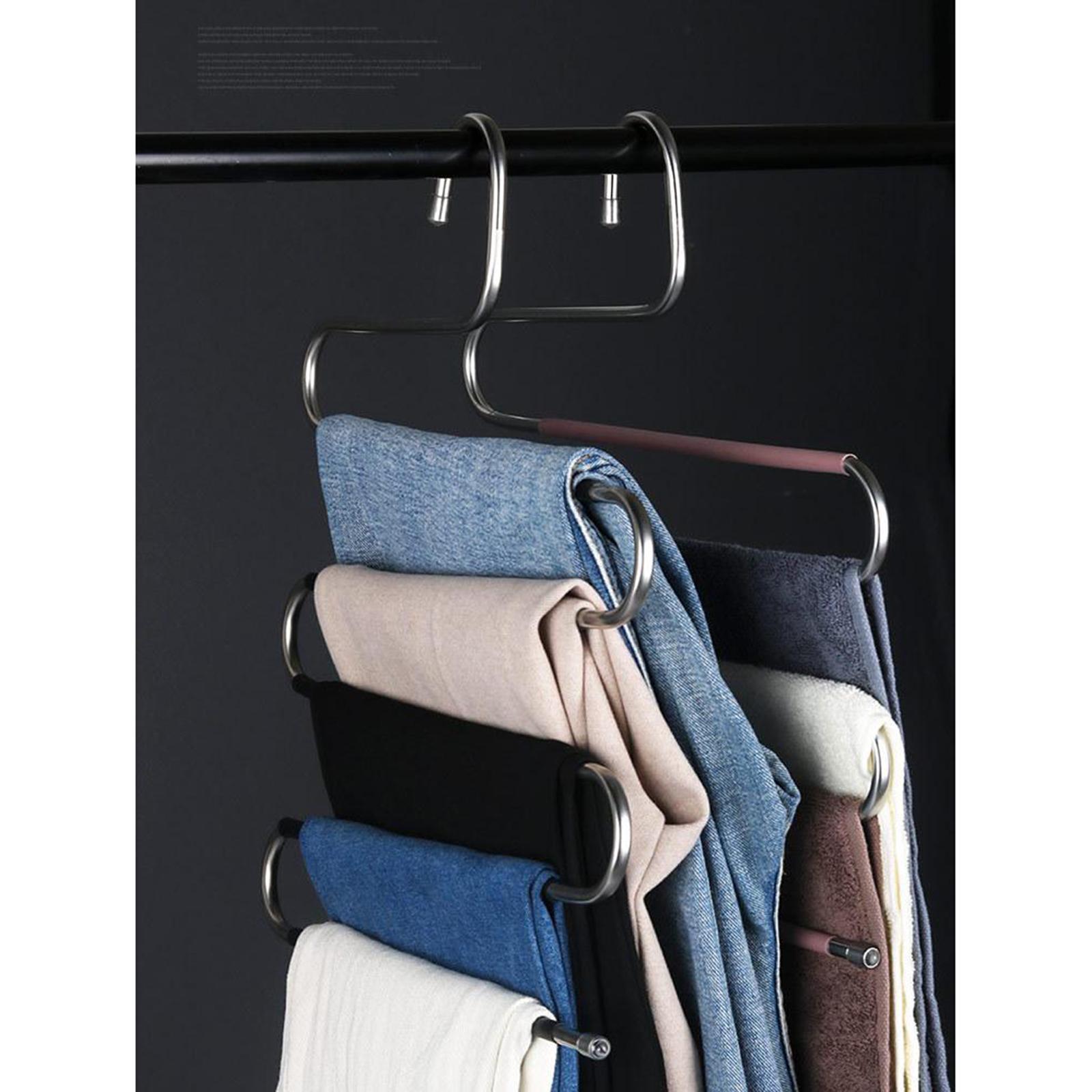 Pants Clothes Storage Rack Pants Tie Storage Shelf Closet Organizer Silver