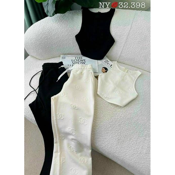 SET BỘ ÁO CROPTOP SÁT NÁCH CỔ TRÒN MIX QUẦN ỐNG SUÔNG CỰC KÌ NĂNG ĐỘNG MÀ KO KÉM PHẦN SEXY NHA MẤY CHẾ IU