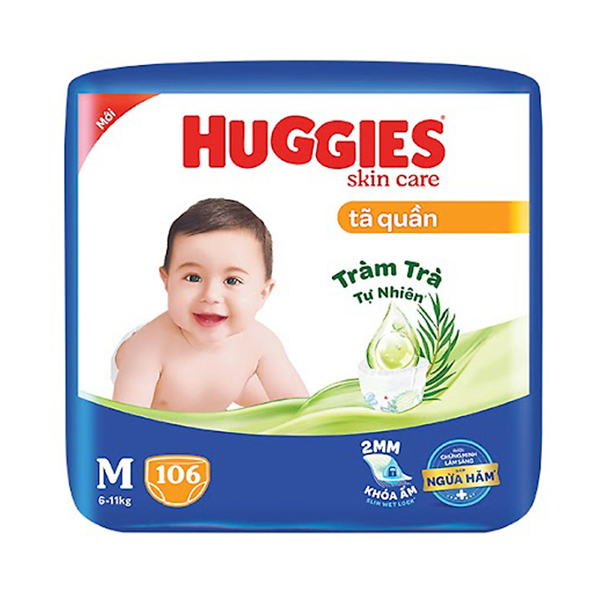 Tã/bỉm quần HUGGIES SKINCARE MEGA JUMBO size M 106 miếng