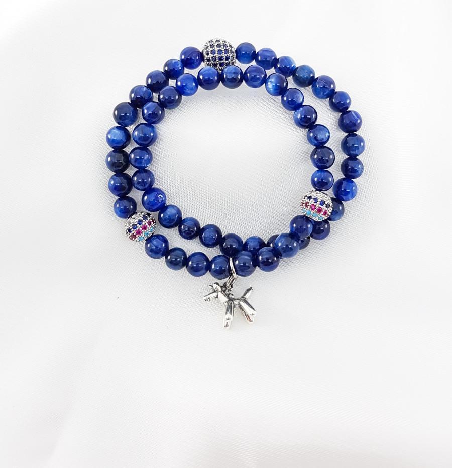 Vòng Tay Cuốn Mệnh Thủy, Mộc Đá Kyanite Mix Charm Chú Chó Con
