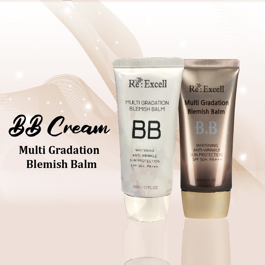 BBCream Re:Excell 4 in1 Hàn Quốc Multi Gradation Blemish Balm R&amp;B kem nền, kem lót trang điểm, che phủ khuyết điểm, chống nắng, bật tone da sáng mịn tự nhiên, không bí bết, không lộ vân kem, 50ml