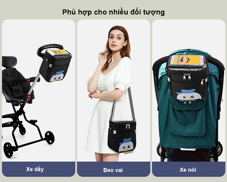 Túi treo xe đẩy, xe nôi có ngăn đựng điện thoại cảm ứng TPU trong suốt chống thấm cao cấp A08, hàng chính hãng