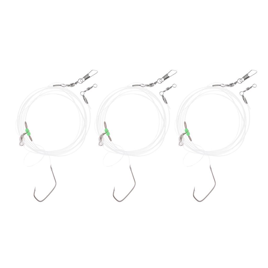 3pcs Sea Fishing Wire Leader with Single Hook Swivel Snap Luminous Bead FOR Protecting Lures