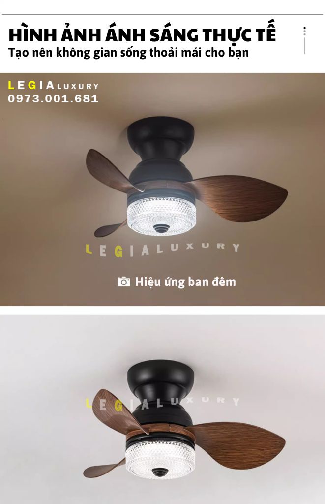 Quạt Trần Mini LÊ GIA LGFAN741 | Quạt trần mini gắn đèn động cơ hiện đại  | Đèn quạt trần cho phòng khách phòng ngủ { Hàng Chính Hãng }