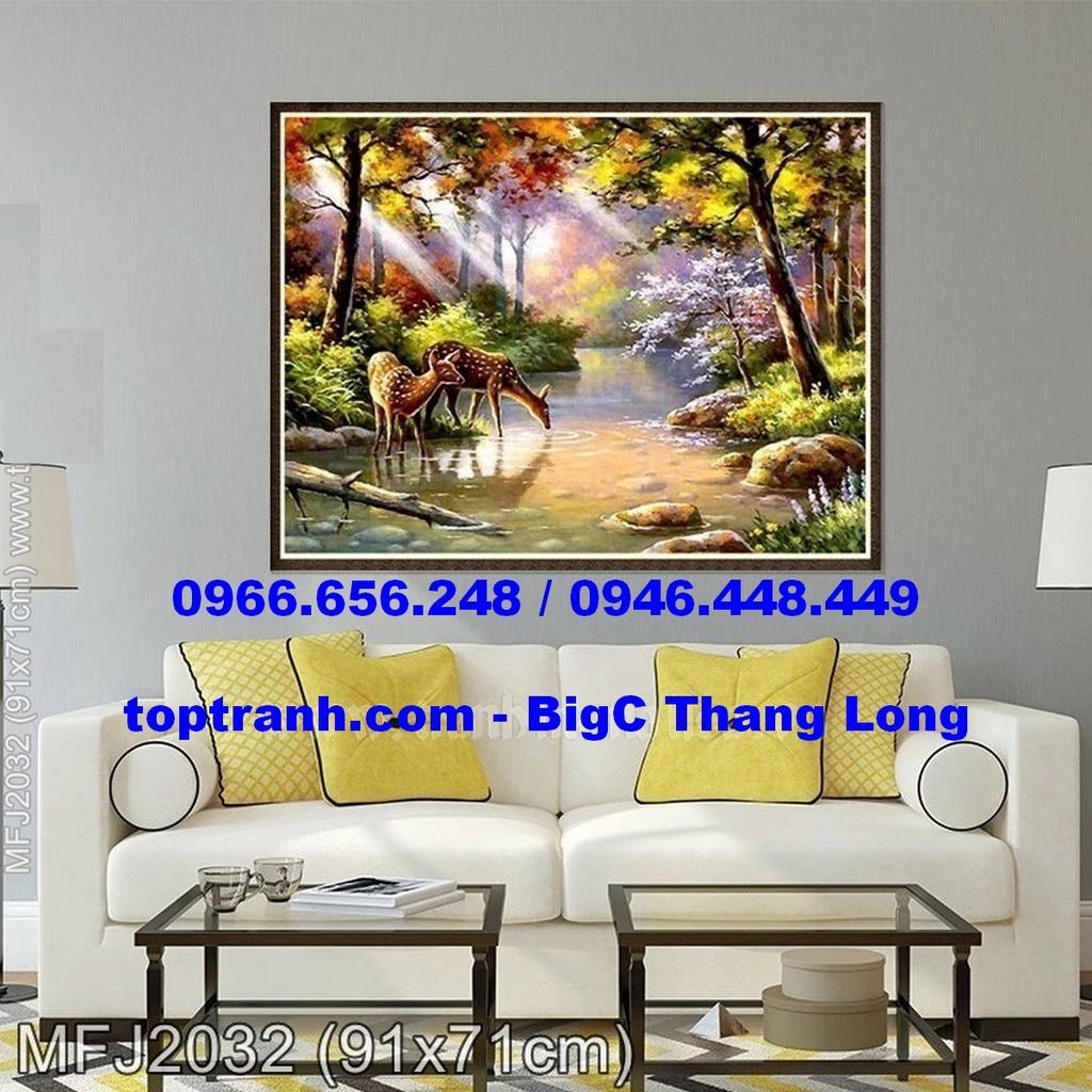 Tranh thêu chữ thập hươu nai tài lộc MFJ2032 chưa thêu, thêu kín