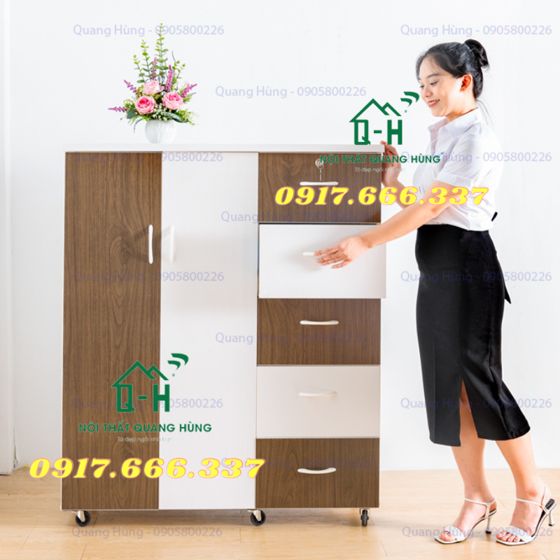 Tủ Nhựa Đài Loan 2 Cánh 5 Hộc 125x106x42CM Đựng Quần Áo, Đồ Dùng cho Gia Đình Cao cấp - Sang Trọng