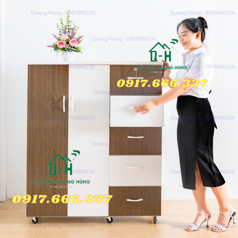 Tủ Nhựa Đài Loan 2 Cánh 5 Hộc 125x106x42CM  Đựng Quần Áo, Đồ Dùng cho Gia Đình Cao cấp - Sang Trọng