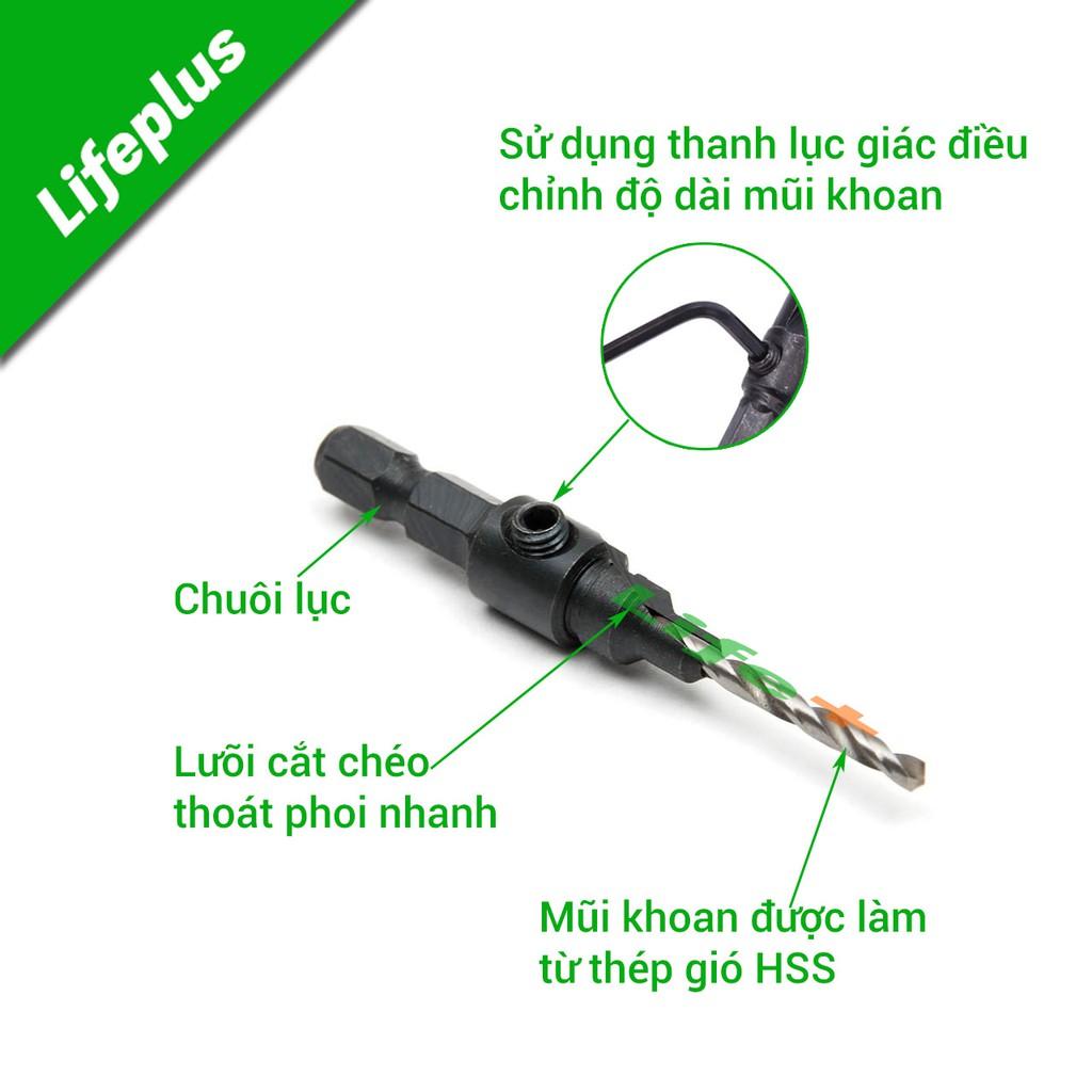 Bộ 4 mũi khoan 2 tầng chỉnh cữ 2.38-3.56 mm thép gió chuôi lục