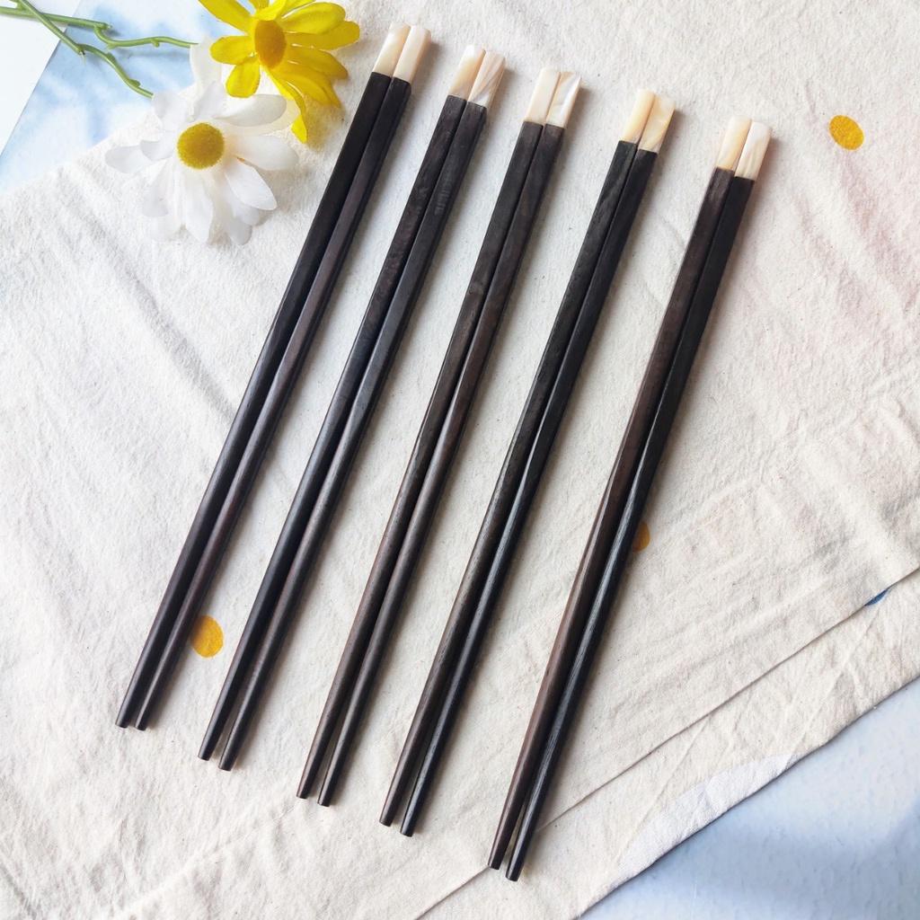 Đũa Gỗ Trắc Tự Nhiên Gắn Ốc 25cm, Đũa Ăn Cơm, Chụp Ảnh Trang Trí Bền Đẹp