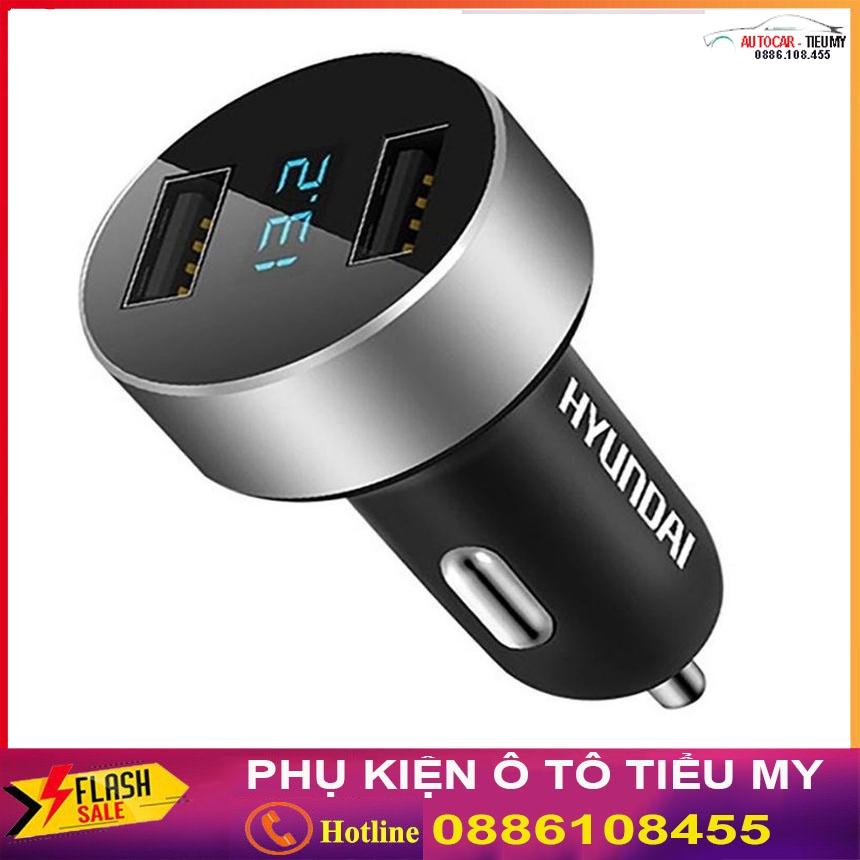 Tẩu sạc ô tô xe hơi Hyundai HY-36 chính hãng báo điện áp với 2 cổng USB