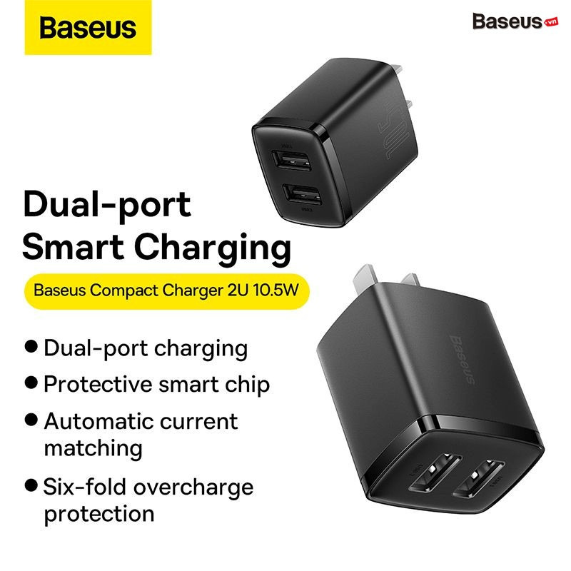 Củ Sạc Baseus Compact Charger 2 Cổng USB 10.5W - hàng chính hãng