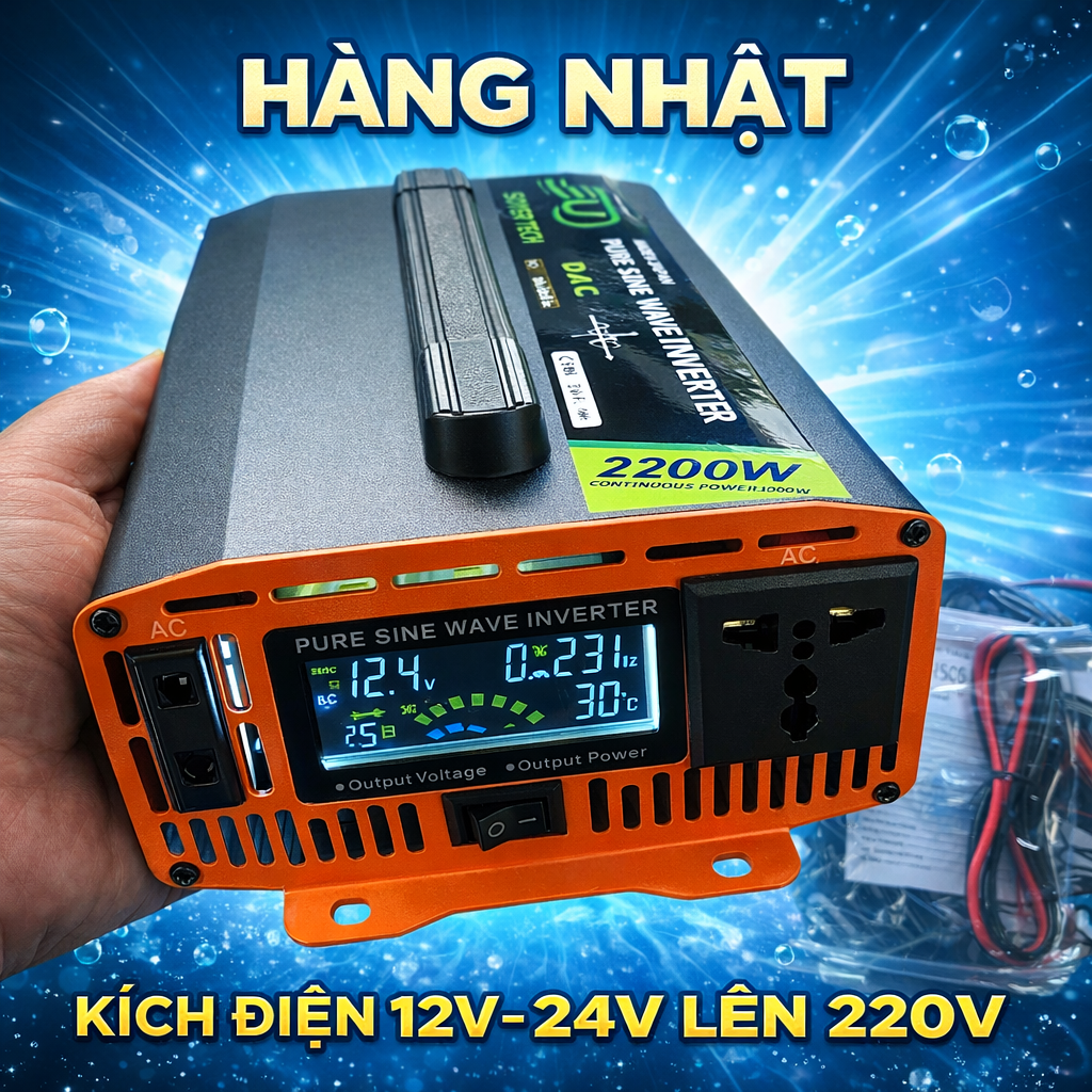 Bộ Kích Điện Inverter 24V–220V Công Suất 2200W, Sóng Sin Chuẩn, Hàng Nhật Siêu Bền