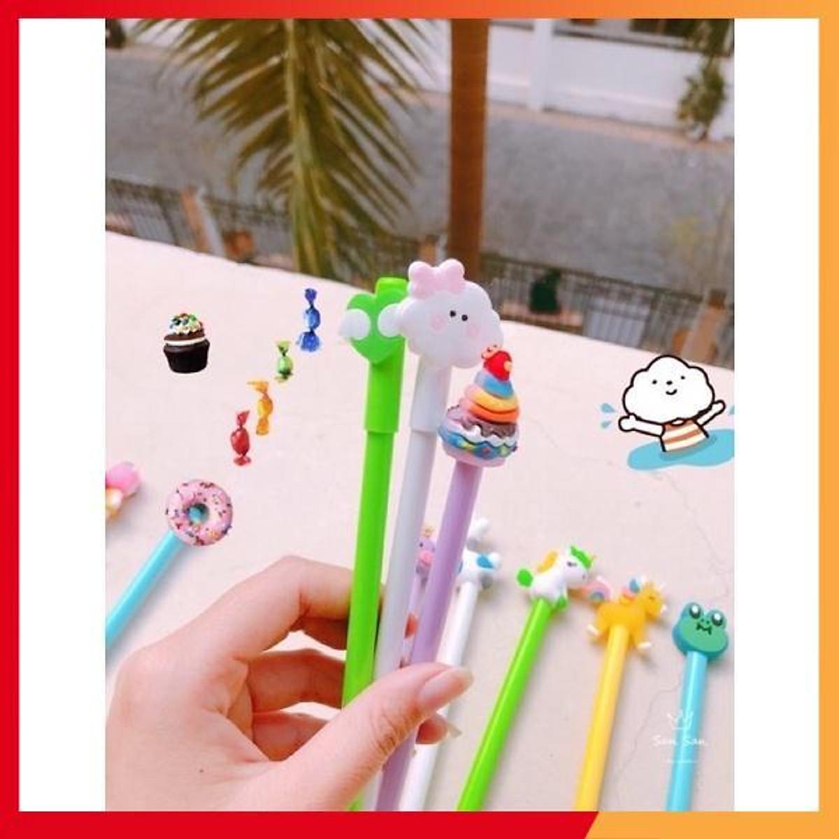 Combo 20 cây bút bi mực nước siêu xinh nhiều hình hoạt họa cute kèm túi zip cho bé thoải mái sáng tạo tư duy học tập