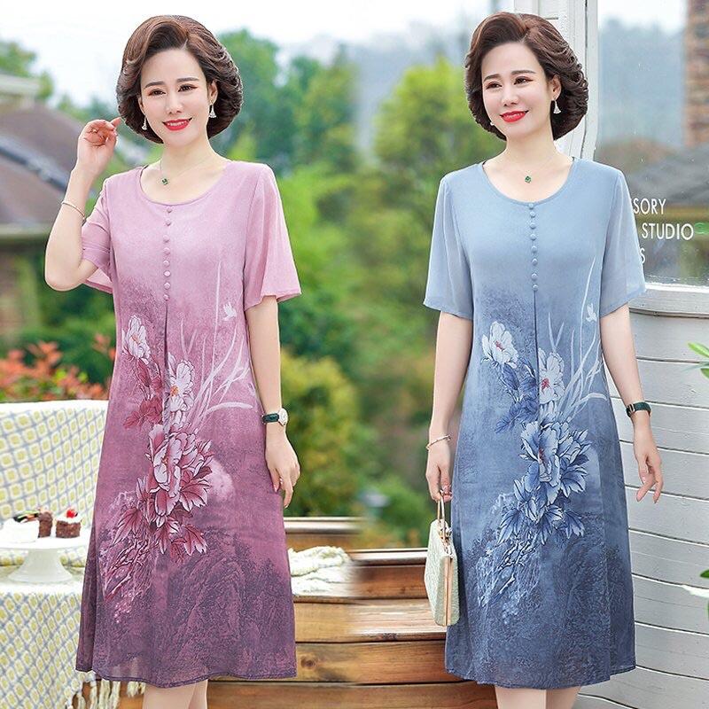 Váy suông dự tiệc trung niên nữ cho bà cho mẹ- đầm nữ chất liệu voan kiểu dáng sang trọng