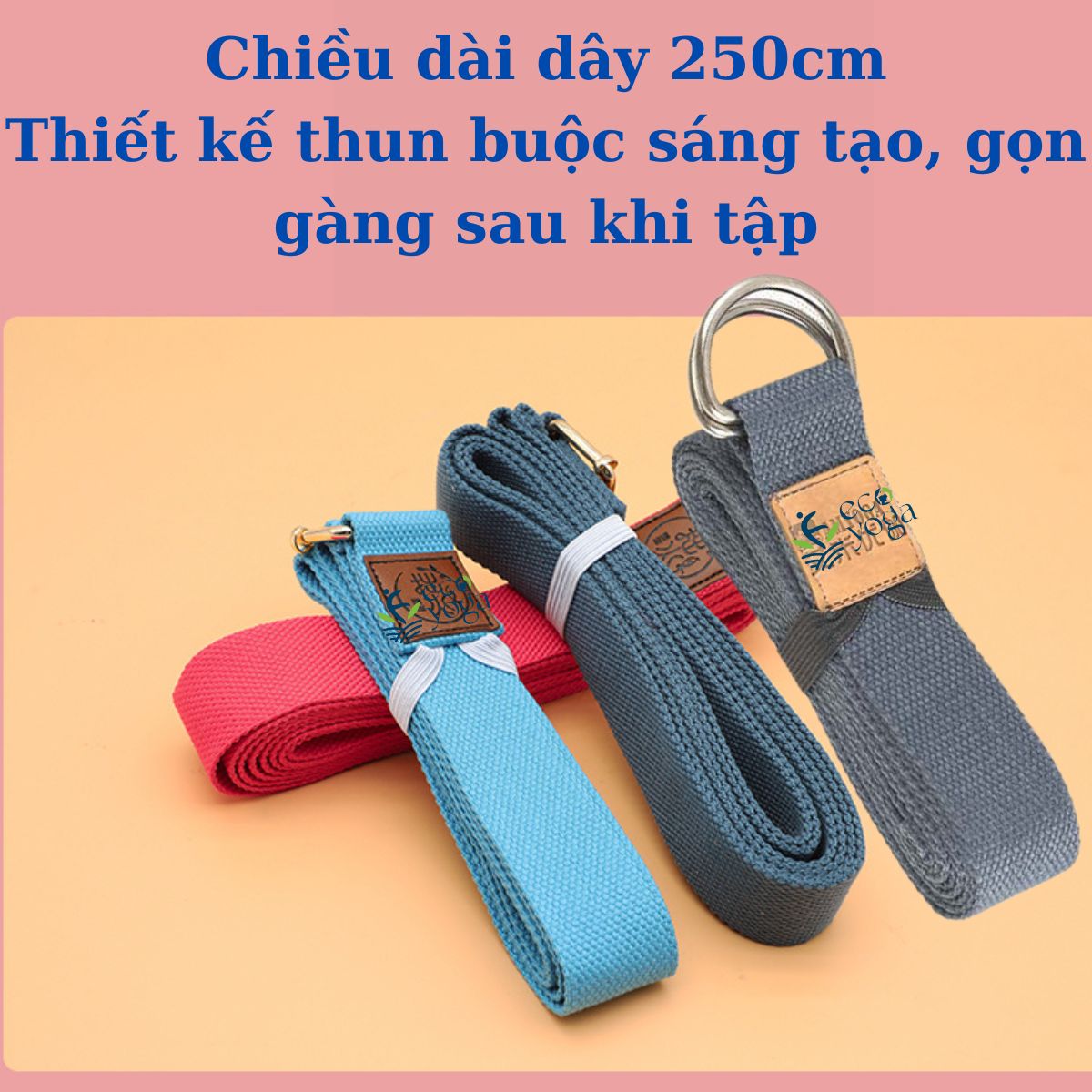 Dây Đai Tập Yoga Cotton Dài 2.5m kèm thun buộc , Bản 3.8cm , Dày 2mm , cải thiện , nắn chỉnh cột sống