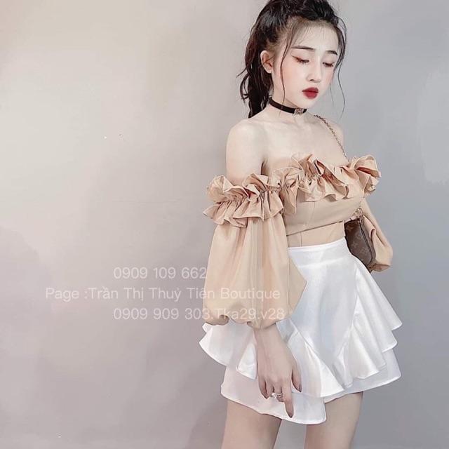 Sét áo tay phồng nhún bèo & chân váy xoè 2 tầng sexy sang chảnh