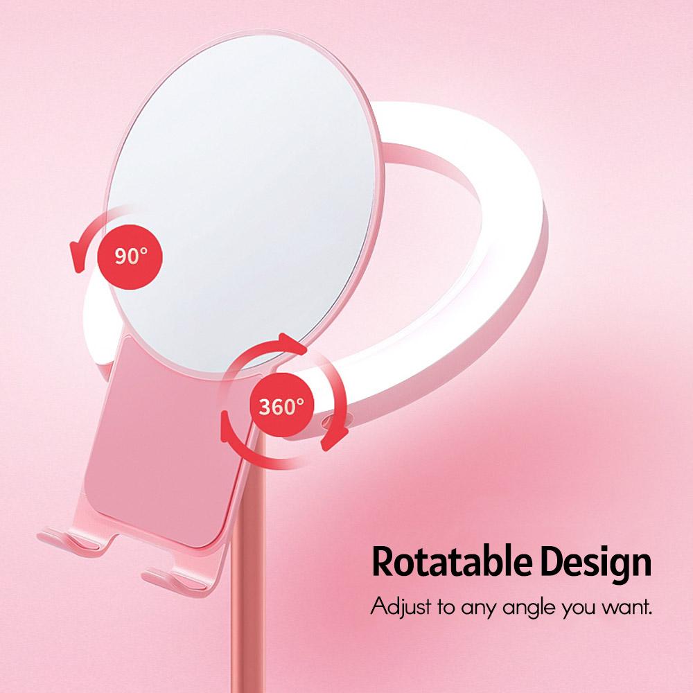 Đèn trang điểm LED Ring Light để bàn có chân đế,gương lớn và giá đỡ điện thoại di động, Hiệu ứng ánh sáng mềm mại - màu trắng