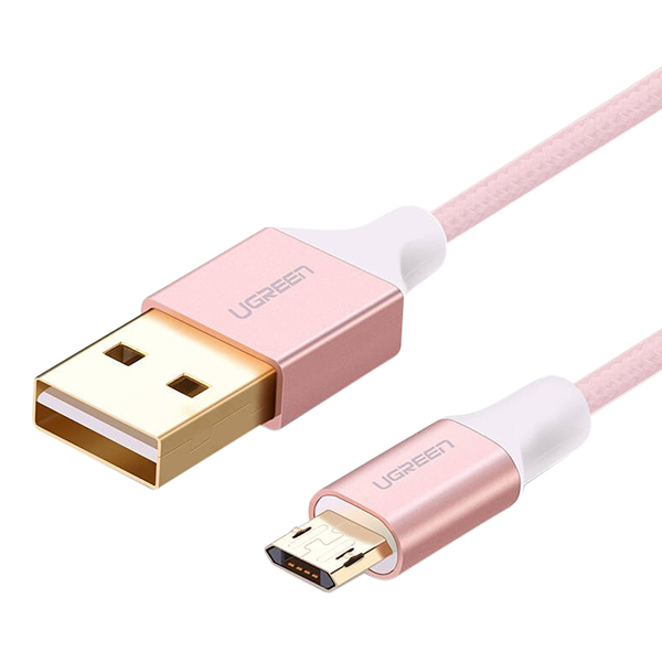 Cáp sạc Micro USB (công nghệ mới, cắm được cả 2 chiều) sang USB 2.0 UGREEN - Hàng Chính Hãng - Trắng hồng - 0.5m